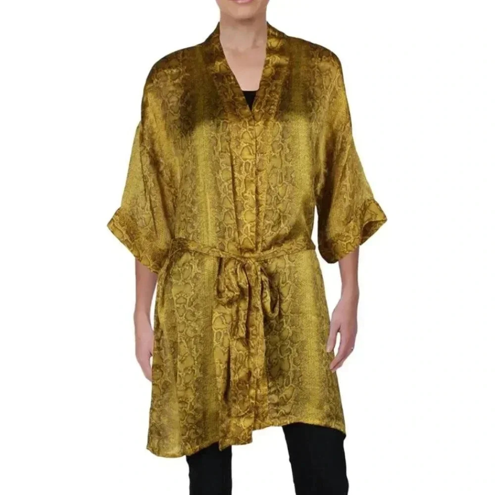 BCBGMAXAZRIA Gold Yellow Snake Print Wrap Kimono Size XS/S New With tags